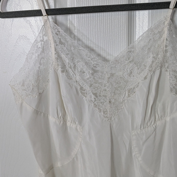 Vintage 50s Barbizon Crepe Remarque Lace Trim White Slip Dress Size 14 Miss - Picture 5 of 8